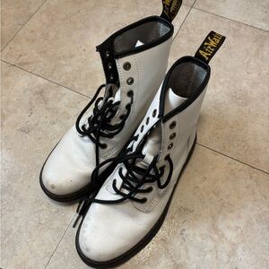 Dr. Martens White Leather Ankle Boots with Black Trim